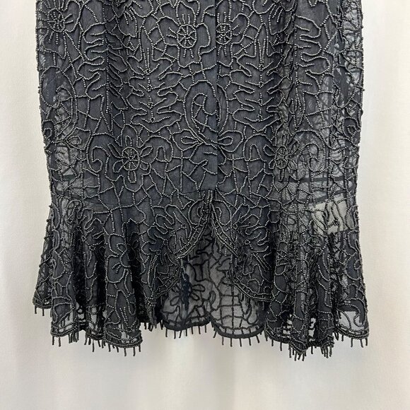 Lafayette 148 New York Sheer Beaded Sleeveless Top Peplum Black Size 8 New - Picture 4 of 9